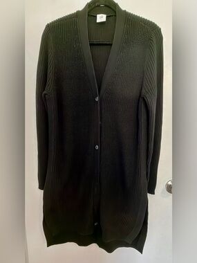 CAbi Black Long Ribbed Button-Front Cardigan